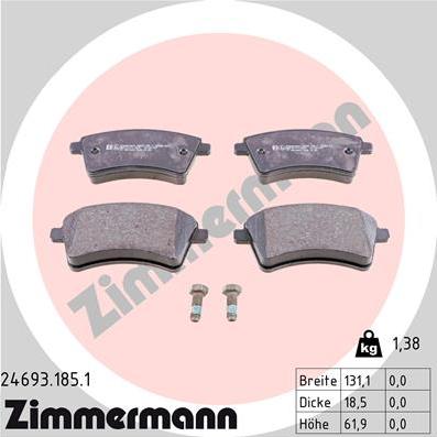 Zimmermann 24693.185.1 - Brake Pad Set, disc brake onlydrive.pro