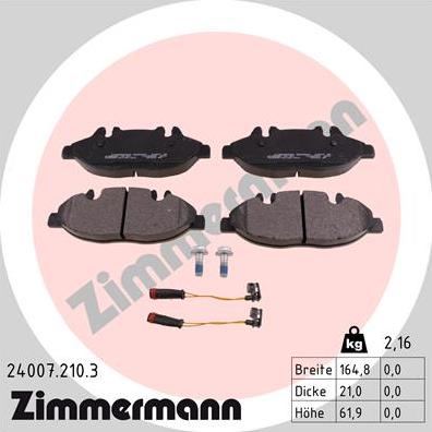 Zimmermann 24007.210.3 - Тормозные колодки, дисковые, комплект onlydrive.pro