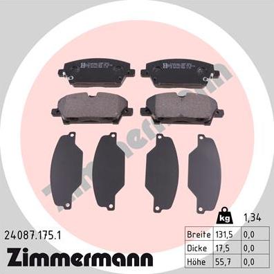 Zimmermann 24087.175.1 - Тормозные колодки, дисковые, комплект onlydrive.pro