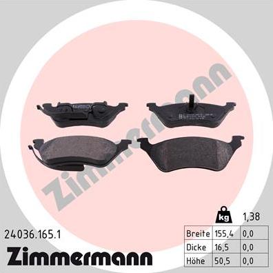 Zimmermann 24036.165.1 - Тормозные колодки, дисковые, комплект onlydrive.pro