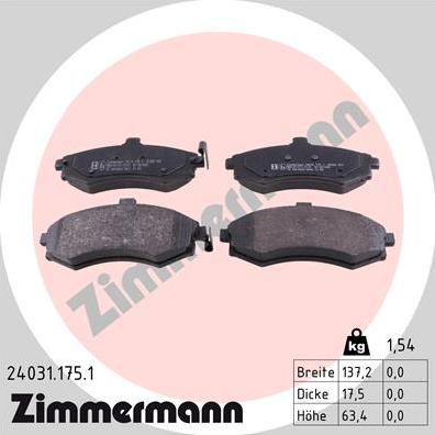 Zimmermann 24031.175.1 - Тормозные колодки, дисковые, комплект onlydrive.pro