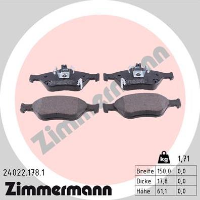 Zimmermann 24022.178.1 - Brake Pad Set, disc brake onlydrive.pro