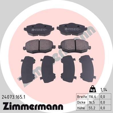 Zimmermann 24073.165.1 - Тормозные колодки, дисковые, комплект onlydrive.pro