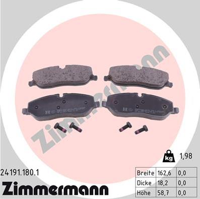 Zimmermann 24191.180.1 - Stabdžių trinkelių rinkinys, diskinis stabdys onlydrive.pro