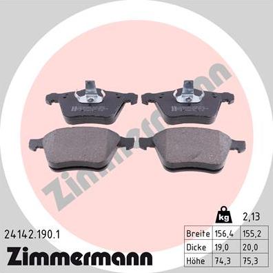 Zimmermann 24142.190.1 - Тормозные колодки, дисковые, комплект onlydrive.pro