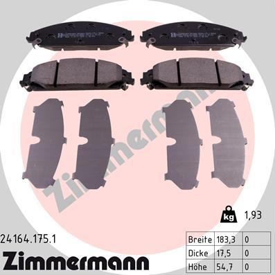 Zimmermann 24164.175.1 - Тормозные колодки, дисковые, комплект onlydrive.pro