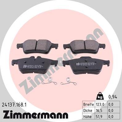 Zimmermann 24137.168.1 - Тормозные колодки, дисковые, комплект onlydrive.pro