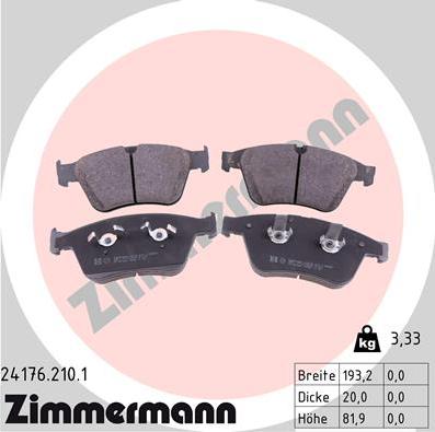 Zimmermann 24176.210.1 - Brake Pad Set, disc brake onlydrive.pro