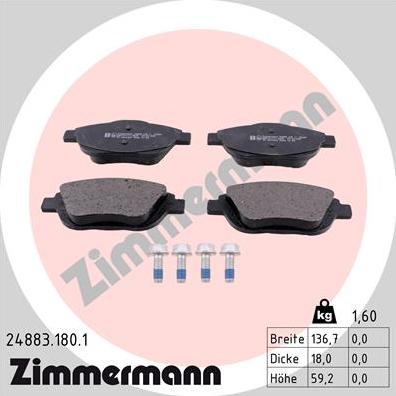 Zimmermann 24883.180.1 - Brake Pad Set, disc brake onlydrive.pro