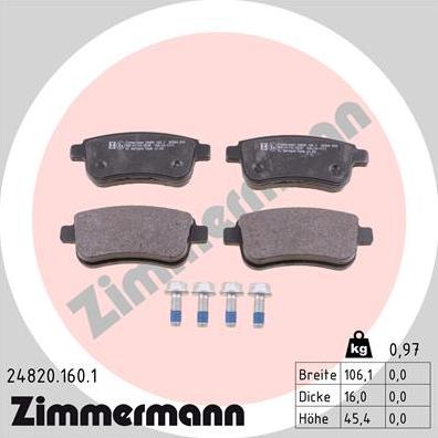 Zimmermann 24820.160.1 - Тормозные колодки, дисковые, комплект onlydrive.pro