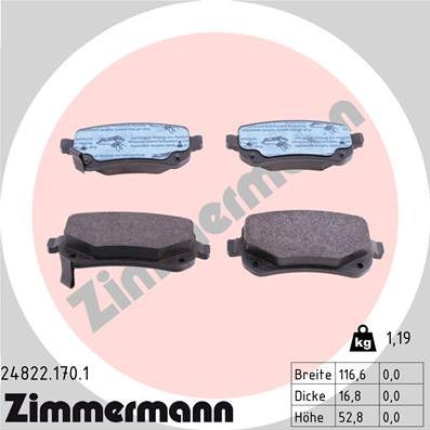 Zimmermann 24822.170.1 - Тормозные колодки, дисковые, комплект onlydrive.pro