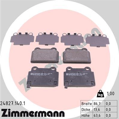 Zimmermann 24827.140.1 - Stabdžių trinkelių rinkinys, diskinis stabdys onlydrive.pro