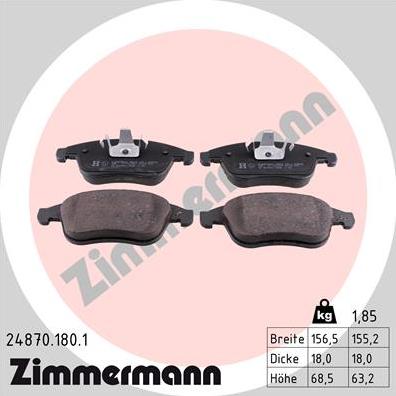 Zimmermann 24870.180.1 - Тормозные колодки, дисковые, комплект onlydrive.pro