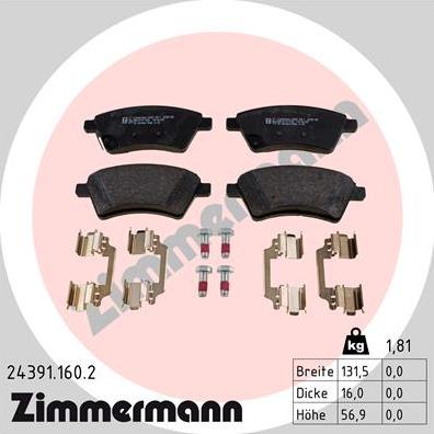 Zimmermann 24391.160.2 - Brake Pad Set, disc brake onlydrive.pro