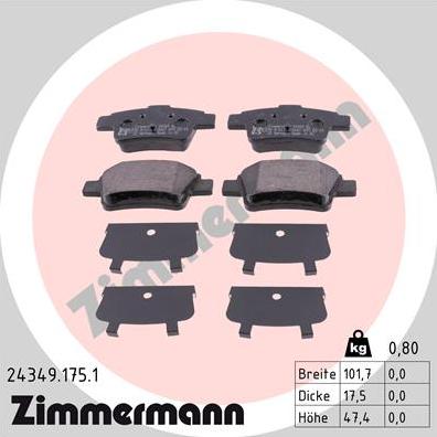 Zimmermann 24349.175.1 - Тормозные колодки, дисковые, комплект onlydrive.pro