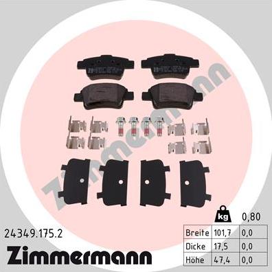 Zimmermann 24349.175.2 - Тормозные колодки, дисковые, комплект onlydrive.pro