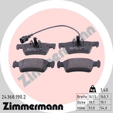 Zimmermann 24368.190.2 - Тормозные колодки, дисковые, комплект onlydrive.pro