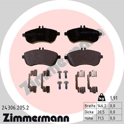 Zimmermann 24306.205.2 - Тормозные колодки, дисковые, комплект onlydrive.pro