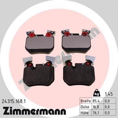 Zimmermann 24315.168.1 - Тормозные колодки, дисковые, комплект onlydrive.pro