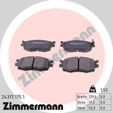 Zimmermann 24317.175.1 - Тормозные колодки, дисковые, комплект onlydrive.pro