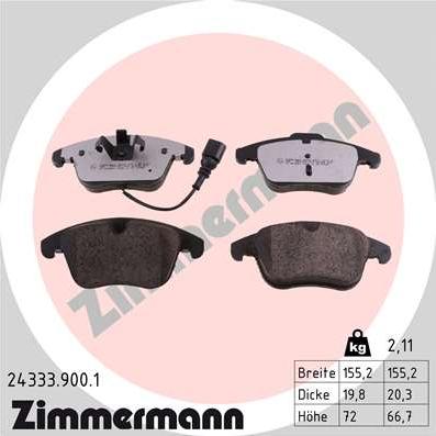 Zimmermann 24333.900.1 - Stabdžių trinkelių rinkinys, diskinis stabdys onlydrive.pro