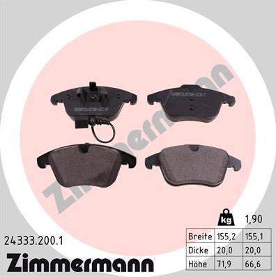 Zimmermann 24333.200.1 - Brake Pad Set, disc brake onlydrive.pro