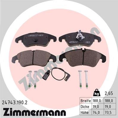 Zimmermann 24743.190.2 - Stabdžių trinkelių rinkinys, diskinis stabdys onlydrive.pro