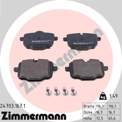 Zimmermann 24703.167.1 - Тормозные колодки, дисковые, комплект onlydrive.pro