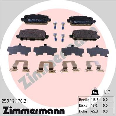 Zimmermann 25947.170.2 - Тормозные колодки, дисковые, комплект onlydrive.pro