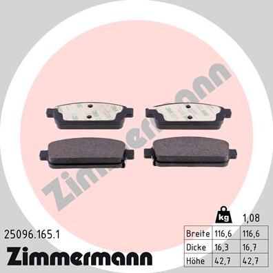 Zimmermann 25096.165.1 - Brake Pad Set, disc brake onlydrive.pro
