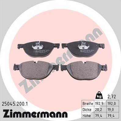 Zimmermann 25045.200.1 - Тормозные колодки, дисковые, комплект onlydrive.pro