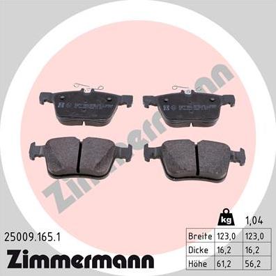 Zimmermann 25009.165.1 - Stabdžių trinkelių rinkinys, diskinis stabdys onlydrive.pro