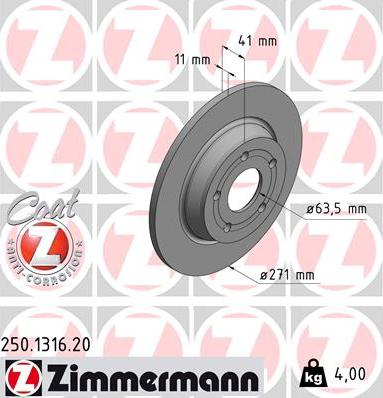 Zimmermann 250.1316.20 - Stabdžių diskas onlydrive.pro