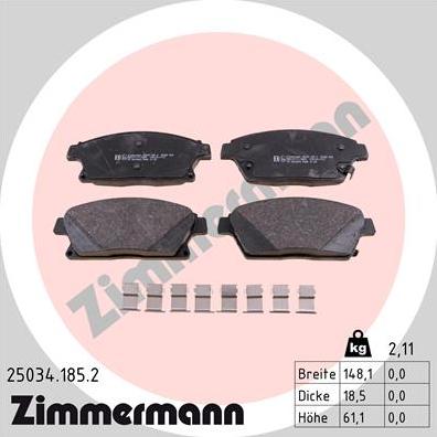 Zimmermann 25034.185.2 - Brake Pad Set, disc brake onlydrive.pro