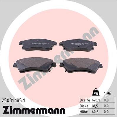 Zimmermann 25031.185.1 - Brake Pad Set, disc brake onlydrive.pro