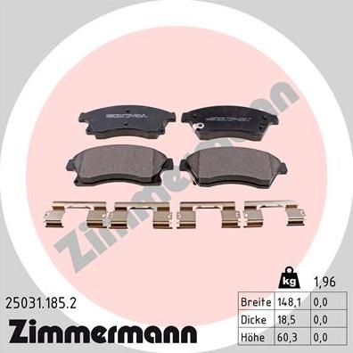 Zimmermann 25031.185.2 - Тормозные колодки, дисковые, комплект onlydrive.pro