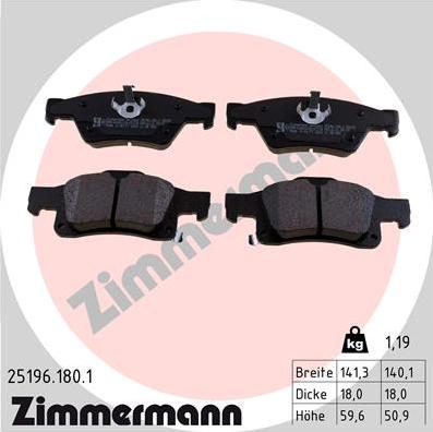 Zimmermann 25196.180.1 - Тормозные колодки, дисковые, комплект onlydrive.pro