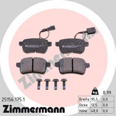 Zimmermann 25156.175.1 - Stabdžių trinkelių rinkinys, diskinis stabdys onlydrive.pro