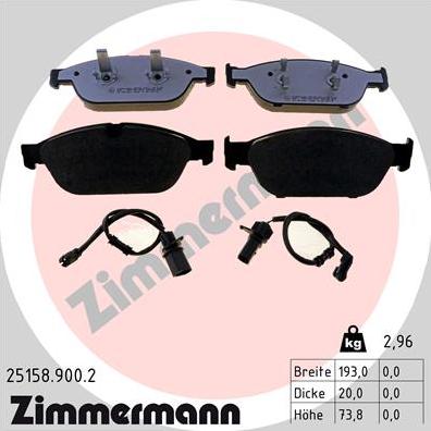 Zimmermann 25158.900.2 - Brake Pad Set, disc brake onlydrive.pro