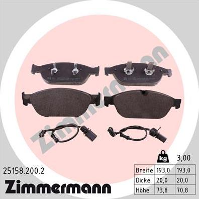 Zimmermann 25158.200.2 - Тормозные колодки, дисковые, комплект onlydrive.pro