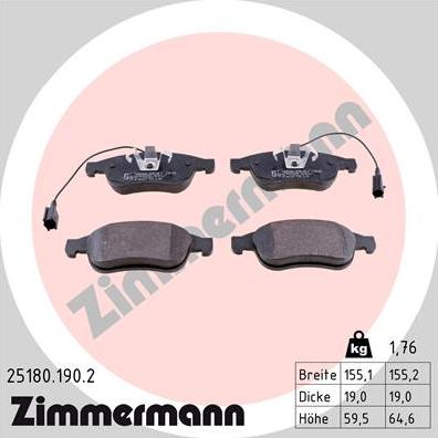 Zimmermann 25180.190.2 - Brake Pad Set, disc brake onlydrive.pro