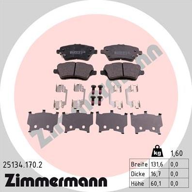 Zimmermann 25134.170.2 - Brake Pad Set, disc brake onlydrive.pro