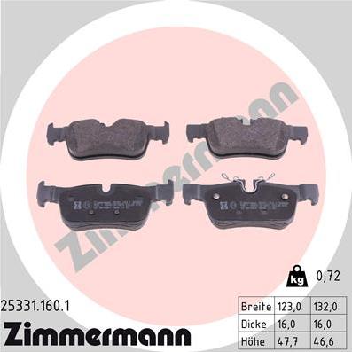 Zimmermann 25331.160.1 - Тормозные колодки, дисковые, комплект onlydrive.pro