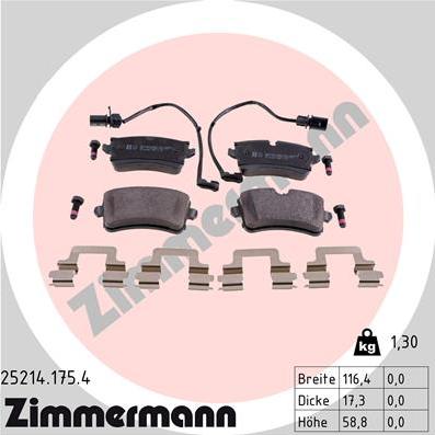 Zimmermann 25214.175.4 - Тормозные колодки, дисковые, комплект onlydrive.pro