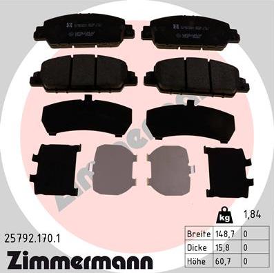 Zimmermann 25792.170.1 - Bremžu uzliku kompl., Disku bremzes onlydrive.pro