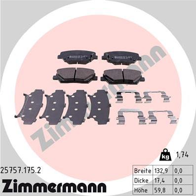 Zimmermann 25757.175.2 - Тормозные колодки, дисковые, комплект onlydrive.pro