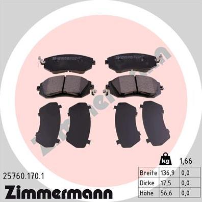 Zimmermann 25760.170.1 - Тормозные колодки, дисковые, комплект onlydrive.pro