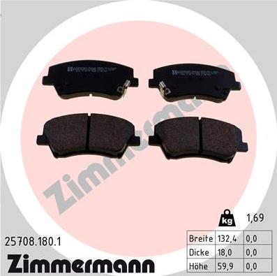 Zimmermann 25708.180.1 - Тормозные колодки, дисковые, комплект onlydrive.pro