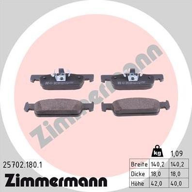 Zimmermann 25702.180.1 - Тормозные колодки, дисковые, комплект onlydrive.pro