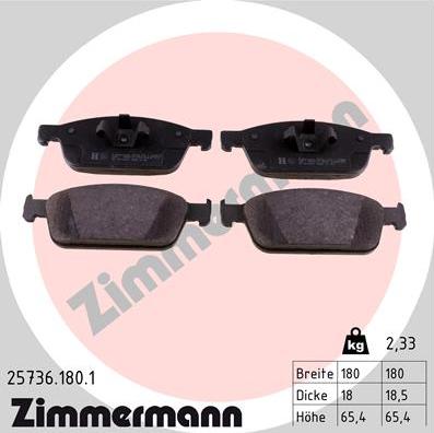 Zimmermann 25736.180.1 - Stabdžių trinkelių rinkinys, diskinis stabdys onlydrive.pro